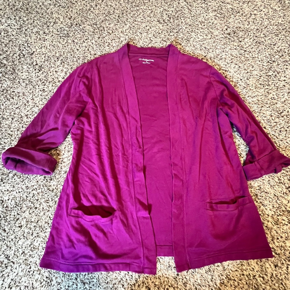 Croft & Barrow Womens Magenta 100% Cotton Open Front Cardigan‎ 3/4 Sleeve Large